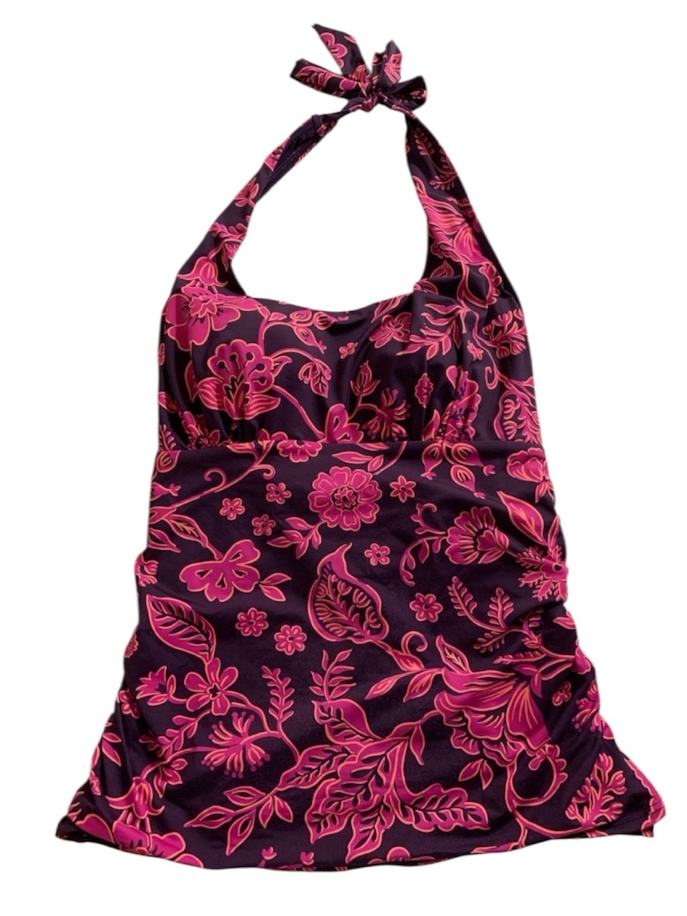 Lands End Square Neck Halter Floral  Tankini Top Size 12 L Built In Bra Pink
